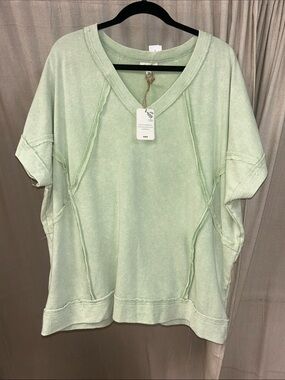 Sage + Fig Mineral Washed Short Sleeve Top in Sage